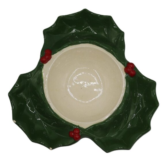 Vintage 1979 Holly Christmas Divide 4 Section Bowl Serving Dip Tray - Picture 6 of 10